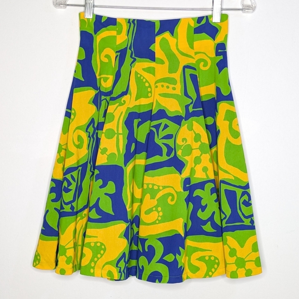 Vintage Elisa Landri Blue Yellow Green Fun Funky Abstract Skirt XS/S